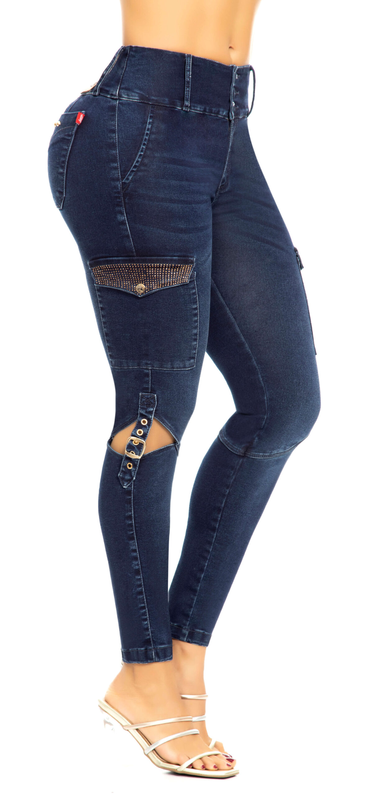 Jeans levanta cola azul oscuro herraje